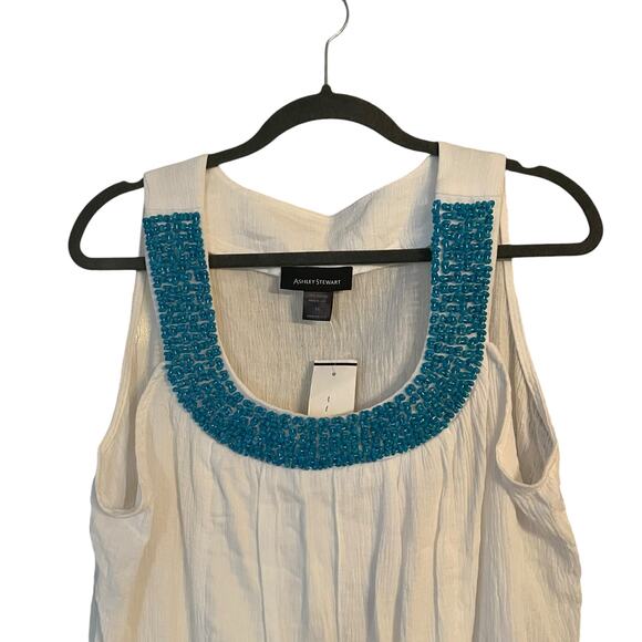 Ashley Stewart 100% Cotton Tank Tunic Top Heavily Beaded Neckline Boho - Picture 2 of 7